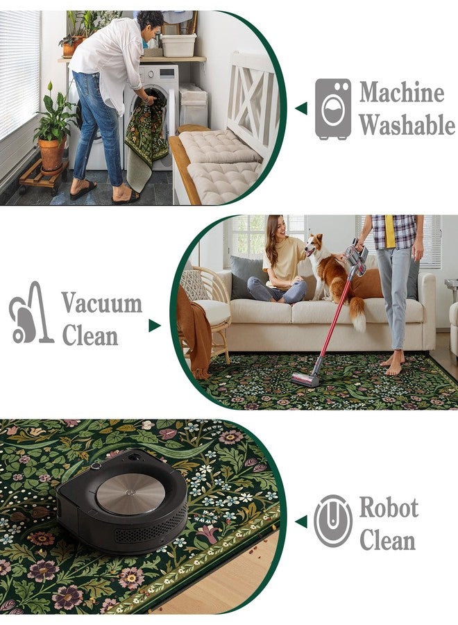Moynesa Floral Round Rugs 6ft, Boho Green Round Living Room Area Rug, Washable Large Soft Circle Rug for Bedroom, Non Slip Ultra Thin Floor Carpet for Dining Room Guest Room, Green - Image 5